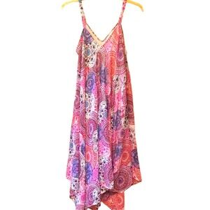 Lapogee Boho Mandala Pink & Purple Full‎ Skirt Sleeveless Midi Dress Size XL